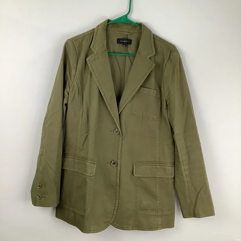 Talbots Casual Washed Women's Blazer size 10‎ olive color jacket